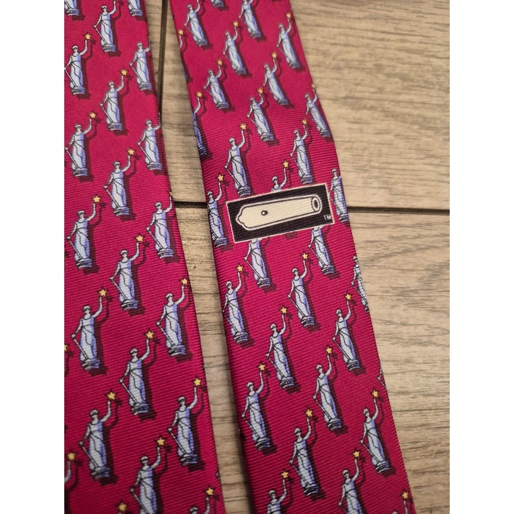 Sine Die Mens Lady Justice Silk Necktie Dark Red Legal Theme Gavel Pattern‎ Tie